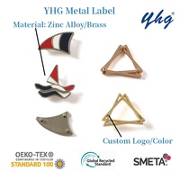 Plaque décorative personnalisée YHG en alliage de zinc et laiton, logo de marque gravé, étiquettes métalliques dorées pour vêtements et maillots de bain