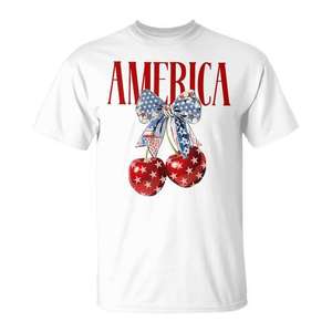 Camiseta patriótica del 4 de julio con bandera de Estados Unidos y cereza americana - Product Image 1