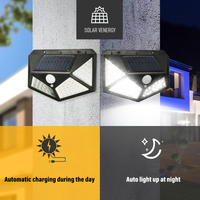 Lampes solaires d'extérieur 100 LED, 3 modes d'éclairage, détecteur de mouvement, applique murale étanche pour clôture, cour, allée