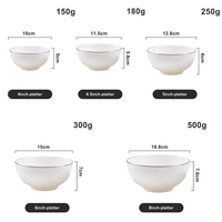Vente en gros de bols à soupe en porcelaine fine de 4,5/5/6/8 pouces, blanc pur, luxe européen, avec bord doré, pour mariage et banquet