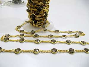 Cadena de conector en forma de moneda Briolette de cuarzo ahumado de 7mm genuino, cuentas de piedra Natural unidas, vendidas por fabricación de joyas - Product Image 2