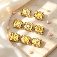 Bracelet à breloques italien en or, avec cœurs en zircon cubique et perles, en acier inoxydable, pour femme, bijoux de mode, cadeau pour femme et homme