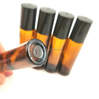 Botol kaca gulung cokelat Amber 10 ml, botol rol kaca tebal 10 ml dengan tutup hitam rol baja untuk minyak esensial