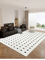 Tapis français crème à motif quadrillé en tissu mélangé noir, blanc et gris, style minimaliste italien de luxe léger, pour salon et près du canapé