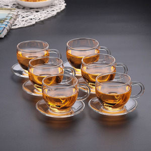 Custom 100ML Kungfu tazza di vetro da Dessert trasparente borosilicato tazza da tè con piastra/vassoio per caffè e acqua Design natalizio stile carino - Product Image 1