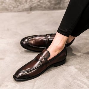Zapatos <span class=keywords><strong>de</strong></span> Vestir Casuales para Hombre, <span class=keywords><strong>de</strong></span> Cuero Genuino, Estilo Británico, con Suela Gruesa, Punta en Pico, Antideslizantes y Transpirables - Product Image 4