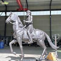 Sculpture grandeur nature de cheval et cavalier en bronze, guerrier équestre avec épée, moulée à la cire perdue, pour jardin, hôtel, villa