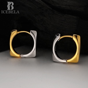 ICEBELA 925 joyería fina de plata esterlina pendientes de dos tonos de moda para mujer rodio 18K chapado en oro pequeño pendiente coreano para niñas - Product Image 2