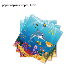 Cá mập xanh bé cá heo đại dương chủ đề trẻ em Cung cấp bữa tiệc sinh nhật-đĩa giấy, cốc giấy, khăn giấy, biểu ngữ trang trí - Product Image 4