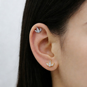 <b>Titanium</b> <b>Stud</b> Earrings Hexagon Zircon Crystal Ear Jewelry For Everyday Wear ASTM F136 <b>Titanium</b> - Product Image 2