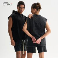 Ensemble de débardeur et short en denim délavé de haute qualité personnalisé, streetwear vintage, débardeur sans manches et short pour hommes