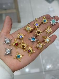 Colgante CZ Sunburst al por mayor, tono oro y plata, dijes de estrella de ocho puntas para la fabricación de joyas y collares - Product Image 4