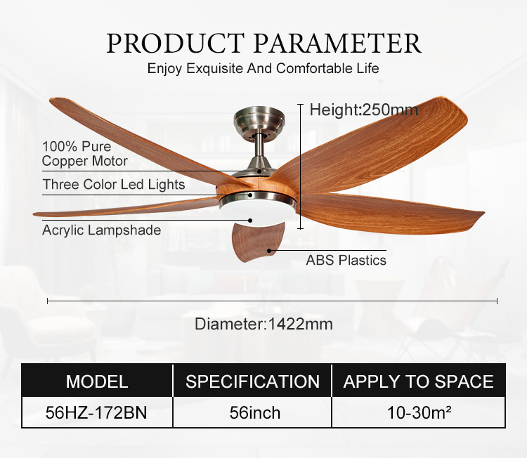 Quality Goods Modern 56 Inch ABS fan blade Decorative Ceiling Fan With Led Light