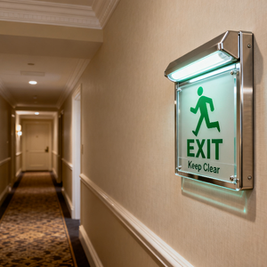 مخصصة في الهواء الطلق للماء ثنائي اللغة أدى ضوء النار علامة السلامة خروج الطوارئ بناء علامة تحذير السلامة مضيئة محددة - Product Image 2