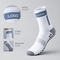 Chaussettes de football à logo et grip, blanches et bleu roi, pour le football en terrain, vente en gros, développement tricoté, inspection de la qualité