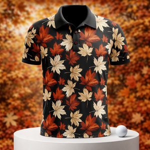 Camiseta de Golf de Secado Rápido para Hombre, Diseño Divertido con Estampado Completo de Hoja de Arce Canadiense, Cuello Rígido, Poliéster y Elastano, Logotipo Personalizado - Product Image 1