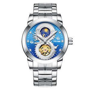 Montres-bracelets pour hommes de luxe, étanches, en acier inoxydable, à quartz, avec phases lunaires, dorées, avec dragon 3D - Product Image 4