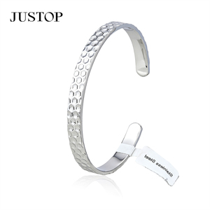 JUSTOP Stainless Steel Cuff <b>Bracelet</b> Hexagon Textured Unisex Fashion Bangle Classic Design Trendy - Product Image 1