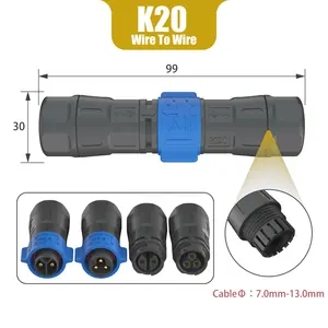 K20 Waterproof Wire To Wire 2 3 Pin Screw Type Self Locking Connector For Outdoor Lighting