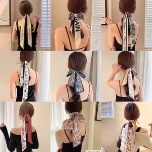 Diademas <span class=keywords><strong>de</strong></span> satén estampadas personalizadas para niñas Bufanda <span class=keywords><strong>de</strong></span> seda <span class=keywords><strong>de</strong></span> doble cara estrecha con patrones <span class=keywords><strong>de</strong></span> letras atractivos - Product Image 1