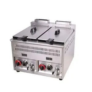 Commercial Restaurant Stainless Steel Double Tanks Gas Deep Fryer /LPG Gas Chips Fish Deep Fat Fryer For Sale
