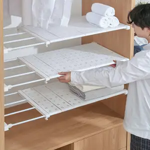 Organisateur de placard blanc extensible, étagère de Tension de placard, tige de rangement réglable en métal, organisateur d'armoire
