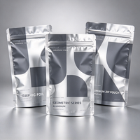 Sachet en aluminium argenté ECO à motif géométrique avec fermeture éclair, pochette verticale pour emballage de noix et de snacks, personnalisable