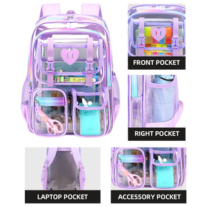 <span class=keywords><strong>Mochila</strong></span> Escolar Transparente de PVC Resistente con Múltiples Compartimentos Color Rosa para Niños de <span class=keywords><strong>Primaria</strong></span>, Venta al Por Mayor - Product Image 5