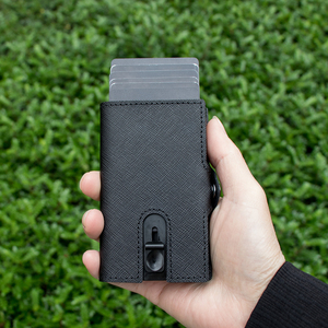 Newest Saffiano Genuine Leather Credit Smart Cardholder Tarjetero Minimalista <b>RFID</b> Blocking Automatic Pop up <b>Wallet</b> With Zipper - Product Image 3