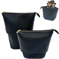 Pochette à pinceaux de maquillage en cuir PU convertible avec logo personnalisé, support vertical pour pinceaux, organiseur de cosmétiques de voyage avec rangement rétractable