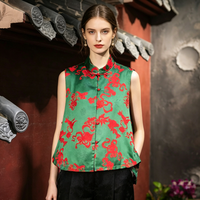 Vêtements pour femmes originaux, nouveau style chinois, design vert améliorant l'apparence, col montant irrégulier, gilet en soie grande taille 5675