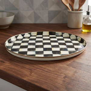 Chaman India Antique Black Check Metal <b>Round</b> <b>Tray</b> - Product Image 3