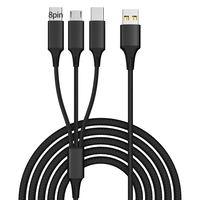 Nylon trenzado 3 en 1 Cargador de teléfono universal Carga rápida Tipo-C Micro USB Cable de 8 pines