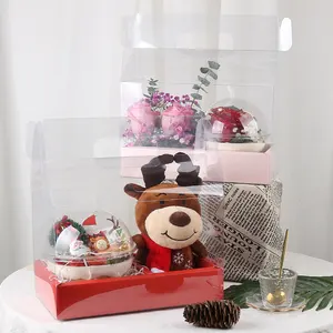 Коробка для домашних пирожных, коробка для подарков с цветами розы, прозрачная пластиковая коробка с новым дизайном, одноразовая мультяшная коробка, конфеты, ПВХ, красные картонные папки