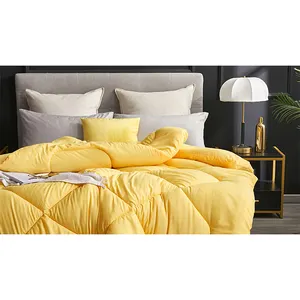 Wholesale yellow quilted fluffy high quality bed comforter quilt with 2 pillow cover