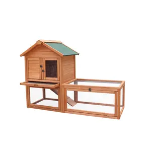 Jala de conejo de madeira personalizada, casa de madeira à prova d' água ao ar livre com gaiola de corrida e bandeja