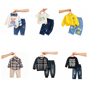 Lotes al por mayor de conjuntos de ropa variados para niños y niñas, tops mixtos a juego con jeans de mezclilla, listos para enviar. - Product Image 1