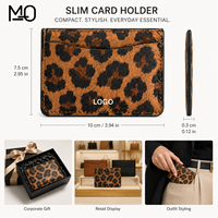 Leopar Desenli Doku Pürüzsüz Deri Kartlık ve Logo Baskılı Özel Logo Cüzdan Moda Hediyelikleri için İnce Kart Kılıfı