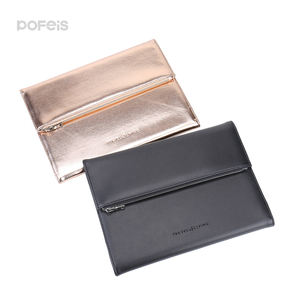 Porte-documents en cuir avec logo personnalisé, fermeture éclair, carnet, porte-documents en cuir à trois volets, sac de bureau pour femmes d'affaires avec poignée - Product Image 1
