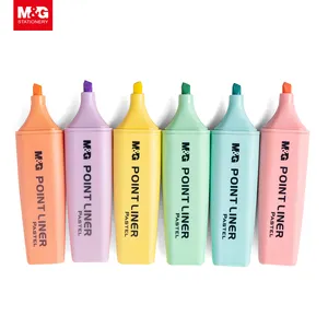 M & G粉彩荧光笔套装6色亮荧光墨水荧光笔黄色粉色绿色凿子尖粉彩标记荧光笔