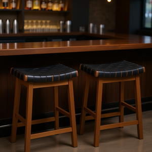 Taburetes de Bar con Asiento Curvo Tejido, Cuero Sintético, 25 Pulgadas de Alto, Diseño Moderno y Confortable para Uso Doméstico o Comercial - Product Image 2