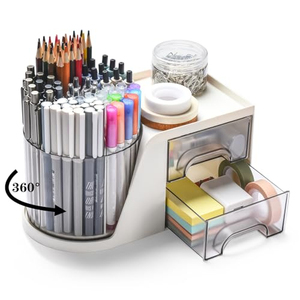 Multifunction 2 <b>Drawers</b> Plastic <b>Desk</b> Organizer <b>With</b> Rotating Pen Holder Household Items New Design for Office Organization - Product Image 1