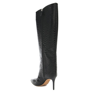 Bottes hautes en <span class=keywords><strong>cuir</strong></span> Pu <span class=keywords><strong>Beige</strong></span> noir pour femmes, bottes longues pour dames, cuissardes pointues, bottes à fermeture éclair sur le côté - Product Image 4