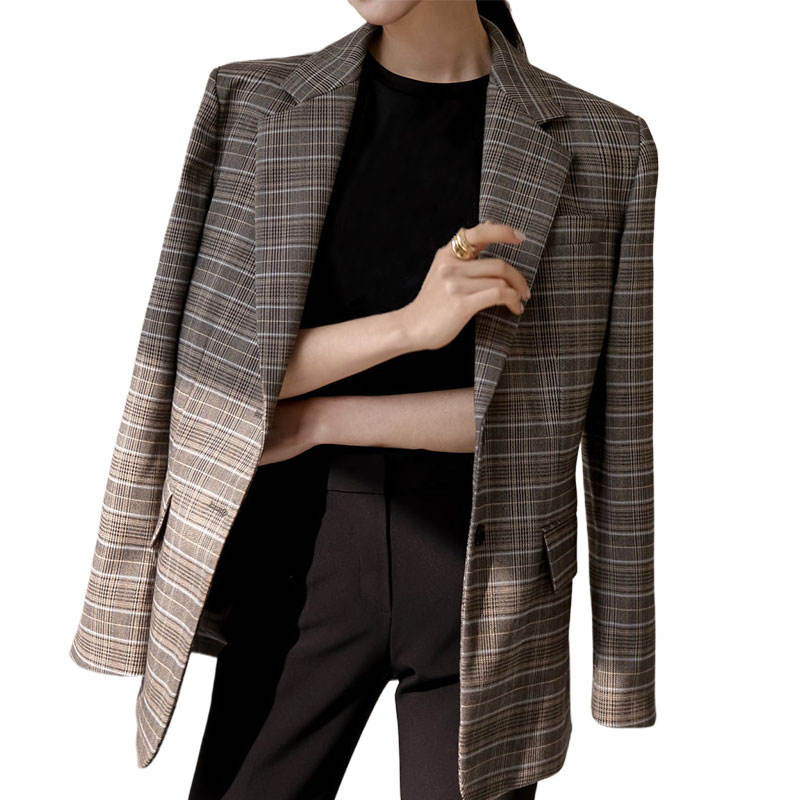 Women Vintage Tum-down Collar Two Button Office Blazer Long Sleeve