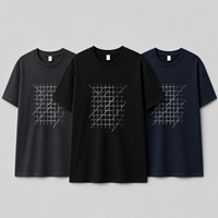 Kaos Katun Hitam Pria Custom dengan Transfer Panas Geometris Reflektif untuk Grosir Streetwear
