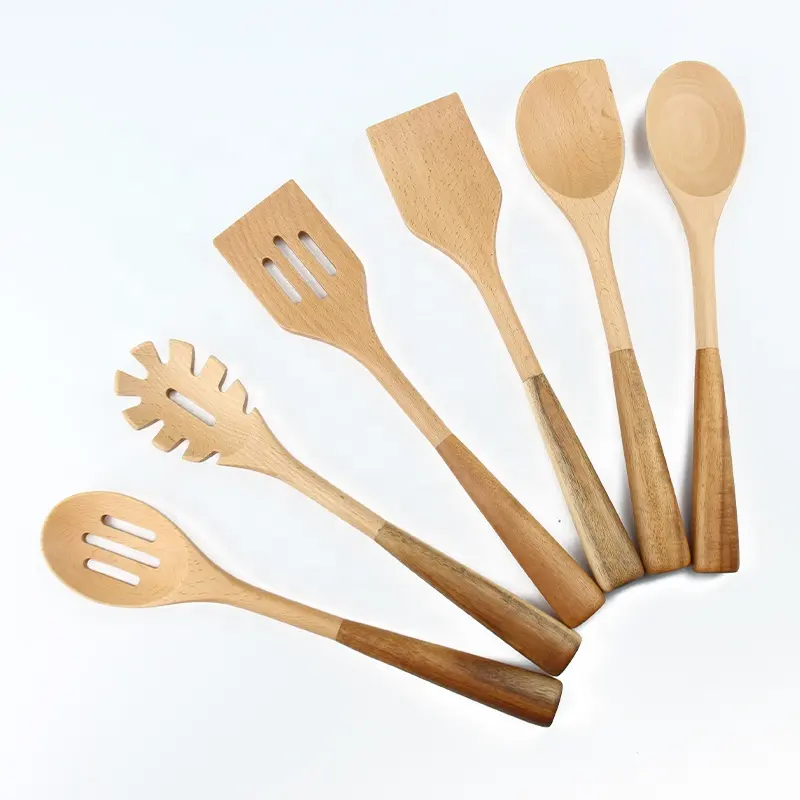 FLYWOD mutfak gereçleri gadget'lar 6 adet kayın akasya ahşap kaşık spatula set ahşap mutfak eşyaları ahşap pişirme kapları set