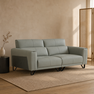 Sofá de Cuero con Reposabrazos Tejidos, Cojín de Respaldo Segmentado, Base en X Negra, Moderno, para Sala de Estar, Hotel, Villa, Dormitorio - Product Image 2