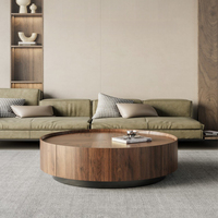 Table basse d'intérieur en noyer de style chinois, ensemble moderne de luxe léger pour salon, ronde et minimaliste avec rangement