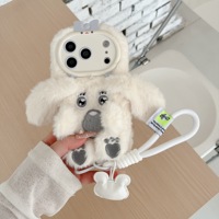 Coque de téléphone en peluche lapin 3D avec nœud mignon pour iPhone 18 Pro Max 17 Pro 16 Pro Max 15, avec chaîne, étuis chauds et moelleux, couverture Kawaii