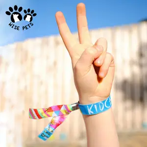 Pulseras tejidas de tela de Festival personalizadas al por mayor, pulsera de fiesta de transferencia de calor, muñequeras de tela bordadas para eventos